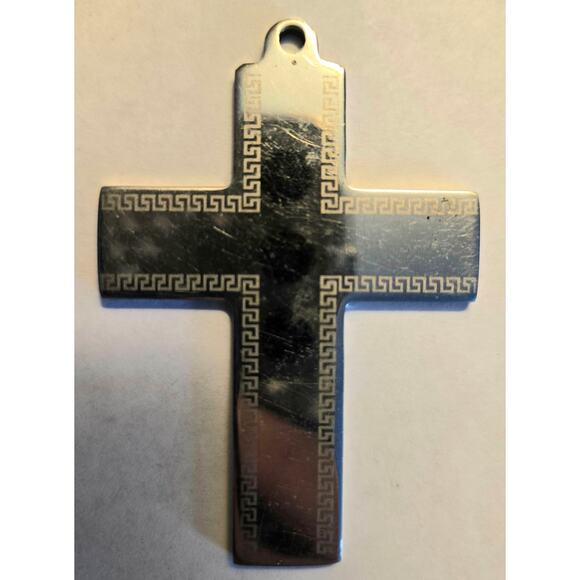 Silver Toned Cross Pendant with Gold Tone Embellishments Around the Edges - Picture 2 of 5
